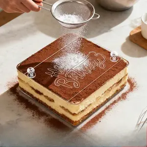 Acrylic Tiramisu Stencil - Happy Birthday Cake Decorating Mold, Transparent Powder Sugar Sieve Template for Desserts, Cookies, Wedding Birthday Party & Festival Baking Tool