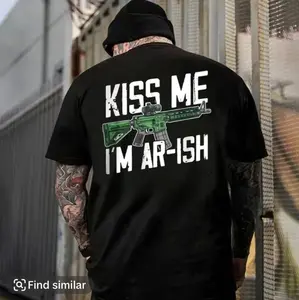 St Patricks Day Shirt, Kiss Me Im AR-ish Funny Irish T-shirt, Shamrock Gun Graphic Tee for Paddys Day, For Men And Women.