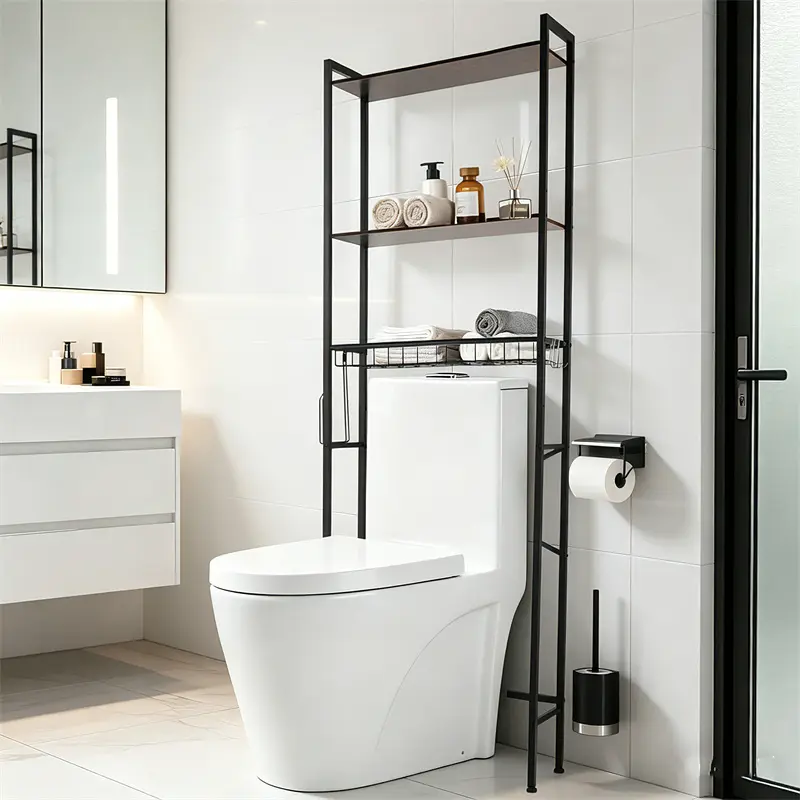 3-Tier Toilet Shelf Over Toilet Space Saver – Bathroom Organizer Rack for Toiletries, Towels, Tissue, Cleaning Supplies – Heavy Duty Metal Storage Rack – No Tools Required