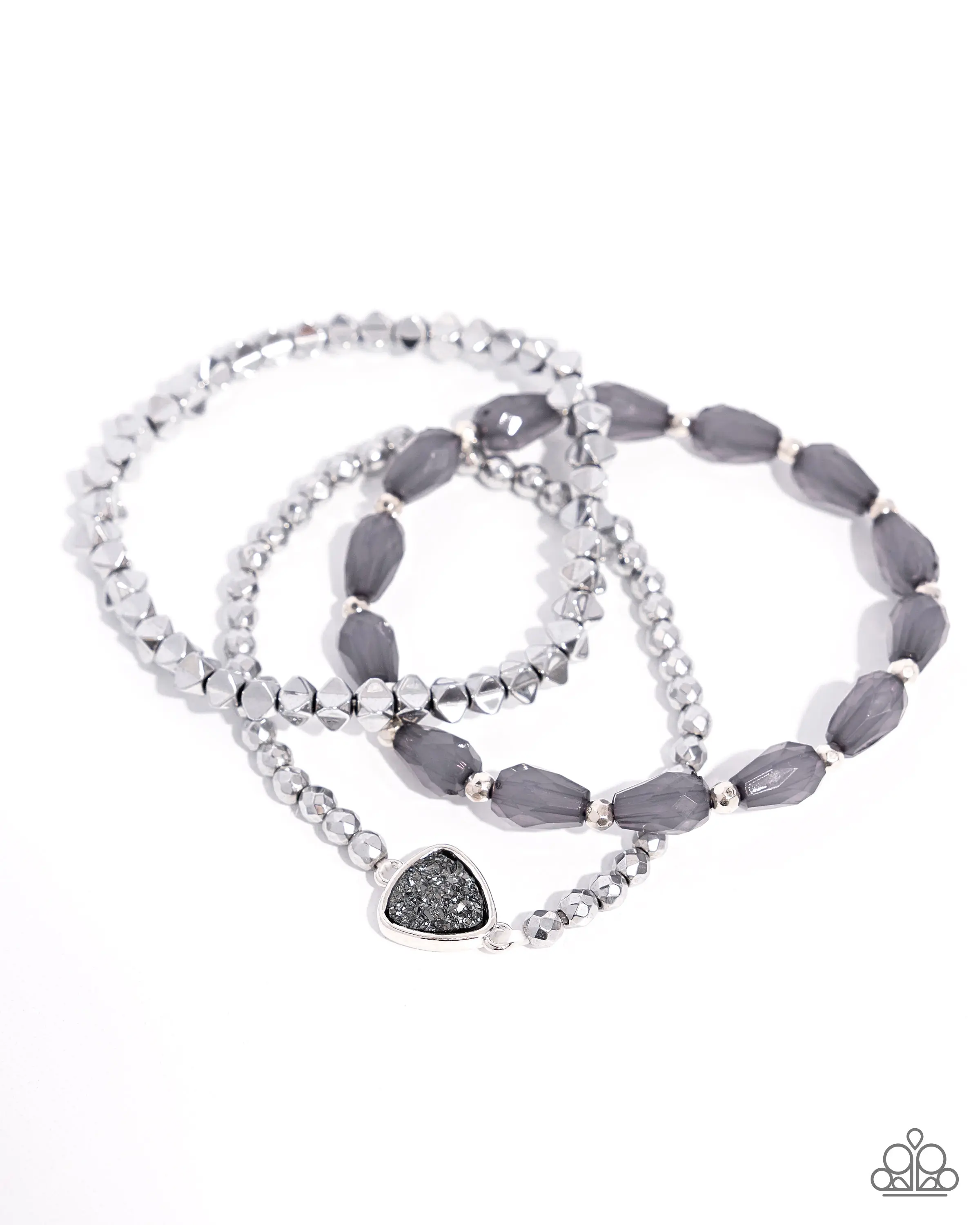 Druzy Decadence - Silver Hematite Druzy Gray Bead Stretchy Bracelet - Paparazzi