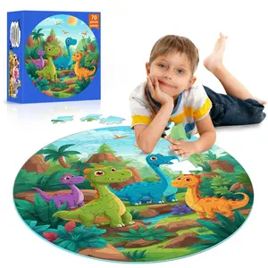 Fun Cognitive Large Block Round Puzzle, Floor Jigsaw Puzzles with Cute Dinosaur Pattern, Vibrant Colors, Early Learning Gift