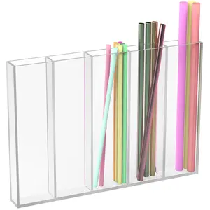 NiHome Clear Acrylic Straw Holder Fits Different Lengths, Cabinet Organization, Adhesive Backing Easy Wall or Cabinet Installation,Compact Size for Kitchen