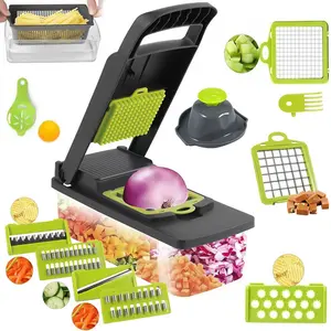 Vegetable Chopper, Pro Onion Chopper, 14 in 1Multifunctional Food Chopper, Kitchen Vegetable Slicer Dicer Cutter,Veggie Chopper With 8 Blades,Carrot and Garlic With Container (Gray) (Gray)