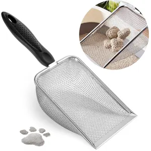 Stainless Cat Litter Scoop 5mm Mesh Long Handle Corner Shovel Sturdy Litter Cleaner Shovel Heavy Duty Reduces Dust Easy Cleaning #catlovers