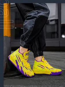 1 Pair Multicolor Trendy Basketball Shoes Breathable Mesh Upper Non-Slip Rubber Sole Comfortable Fashion Sneakers for Outdoor Sports & Streetwear Styling