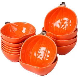 Kolewo4ever 12 Pieces Ceramic Pumpkin Bowl 6 Ounces Ramekins Small Pumpkin Shaped Bowls Orange Dinnerware Pumpkin Decoration for Fall Halloween Thanksgiving Serving Dip, Sauce, Condiments,Snack