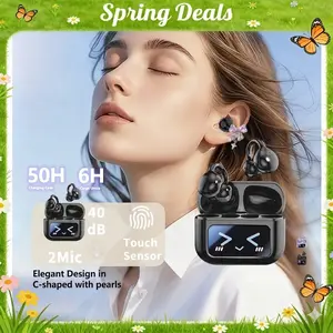 [Spring Deals] Tukio 2026 M100 Clip-On Ear Headphones with Audio-Visual Touch Screen Wireless Audio Headphones for Music & Phone Calls Sport Waterproof & Sweatproof with Bluetooth 6.0 for Faster Stable Connection & Low Power Use