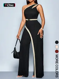 Women's Asymmetrical Jumpsuit, One Shoulder Cut Out Wide Leg Pants, Solid, Stylish and Comfortable, Perfect for Casual Wear