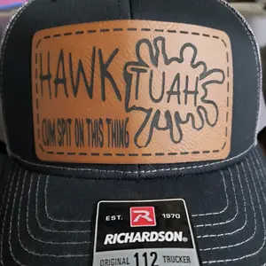 Hawk Tuah laser engraved leather patch