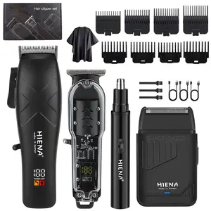 HIENA men's professional cordless electric hair clipper 4 kit, rechargeable, with LED display, home hairdressing and trimming tools, male care, no irritation to sensitive skin, holiday gift selection.
