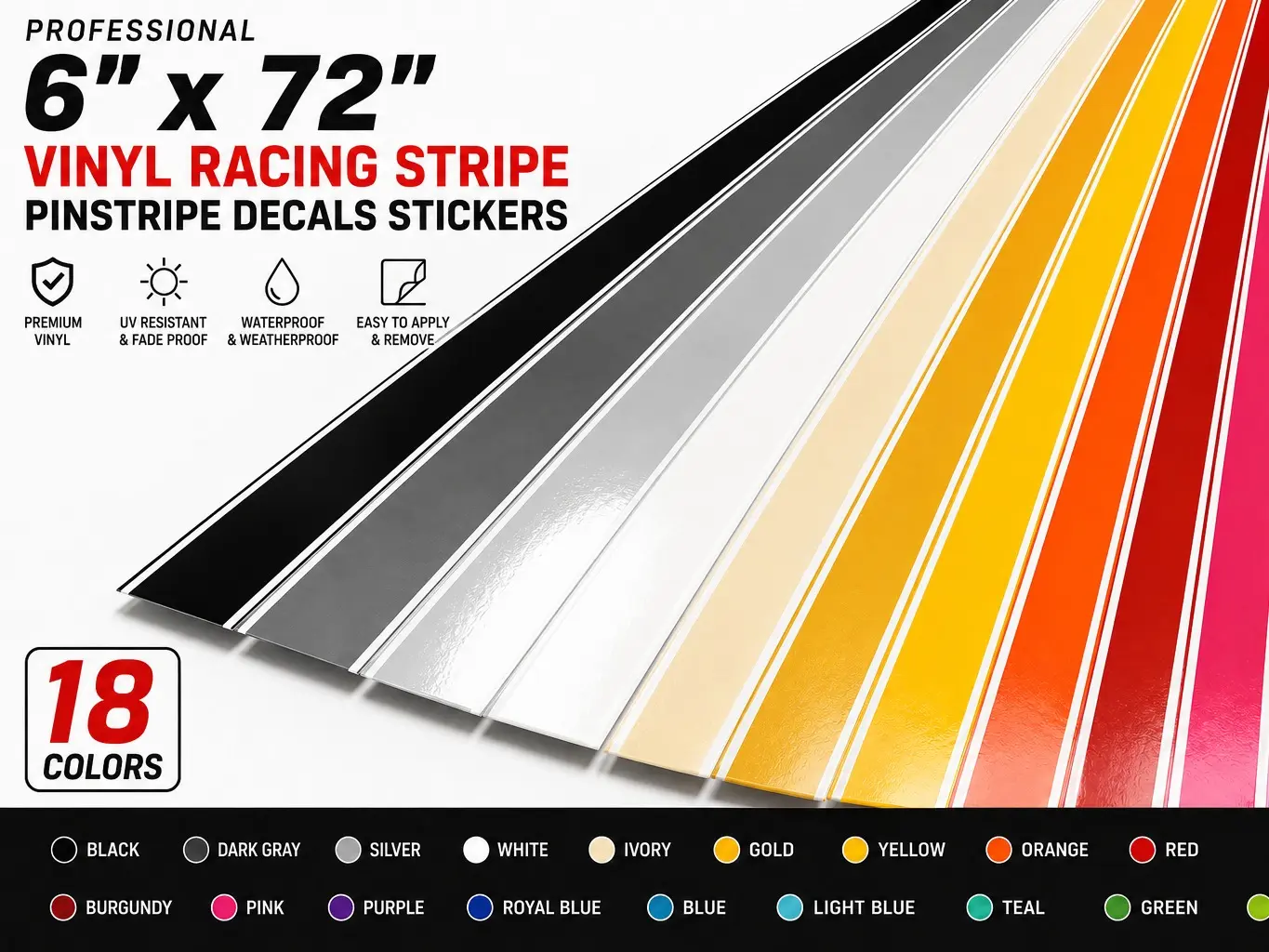 High-Performance Vinyl Racing Stripe Decal for Model Cars - 6in x 72in, Oracal Gloss 651 or Matte 631