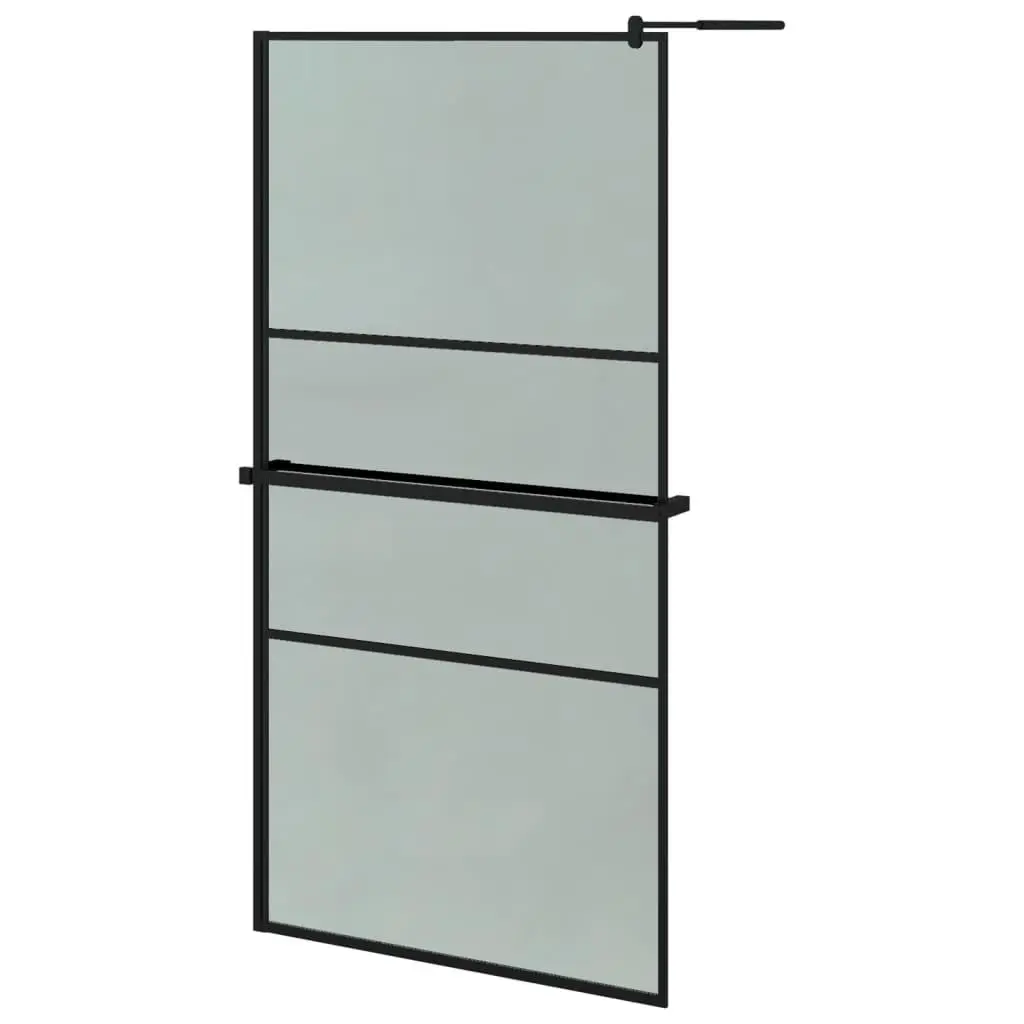 vidaXL Walk-in Shower Wall with Shelf Black 39.4"x76.8" ESG Glass&Aluminum 3029919
