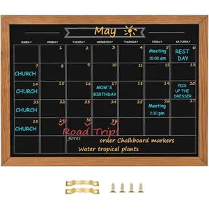 Calendar Chalkboard, 10.6" * 14.6",  Surface Rustic Brown Solid Pine  Frame Chalk Board for Planning/School Timetable/Memo,  Board for Office, School and (YLHB-QZ-2737)