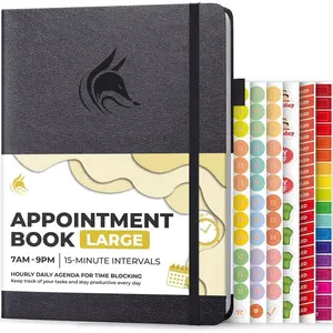 Appointment Book - Hourly Schedule Planner with 15-Minute Increments - Time Box Planner for Daily Work & To-Dos - Weekly & Monthly Spreads, Undated, Hardcover, 8.3x11? ( Black)
