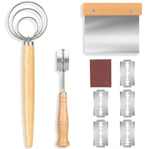 3-Piece Danish Dough Whisk Set, Bread Making Tools with Scraper & Lame Scoring Tool, Multi-Functional Supplies for Sourdough Mixing