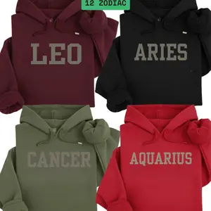 Minimalist Zodiac Hoodie – Astrology Sign Crewneck for Men and Women, Aries, Taurus, Gemini, Aquarius, Pisces Cozy Horoscope Pullover with Bold College Letter Design, Perfect Gift for Zodiac Lovers ZGE