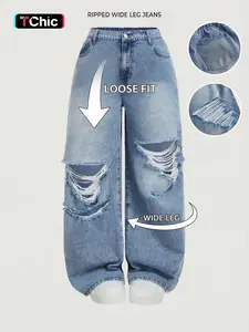 Women's Denim Jean Long Pants Fashion Design Spring Summer Ripped Breathable Comfort Casual Wear, Zipper Fly Closure, All Seasons