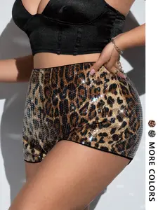 Y2K Leopard Print Low Waist Shorts, Bottom, Blingbling Reflective Fabric, Slim-Fitting, Perfect for Music Festivals and Nightclubs