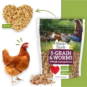 5-Premium Whole Grains Chicken Treats with Mealworms, Sunflower Seeds, Flax Oil, Vitamin A, Dicalcium Phosphate, DL-Methionine - 5 lb Bag, All Ages Backyard Chicken Foraging & Scratching Gourmet Snack