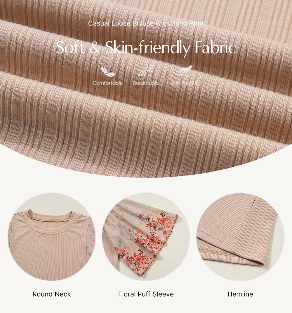 EVALESS Women's Boho T Shirts Tops Casual Loose Stretchy Ribbed Shirts Crew Neck 3/4 Sleeve Floral Print Patchwork Blouses 2026 Trendy Spring Summer Outfits SwimWeek EVALESS Women's Boho T Shirts Tops Casual Loose Stretchy Ribbed Shirts Crew Neck 3/4 Sleeve Floral Print Patchwork Blouses 2026 Trendy Spring Summer Outfits SwimWeek