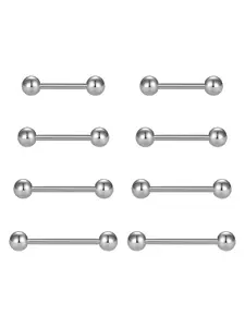 4 Pairs 12/14/16/18mm Multiple Size Simple Plain Stainless Steel Tongue Ring, Body Piercing Jewelry for Men & Women, Fashion Accessory