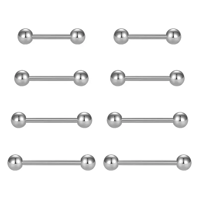 4 Pairs 12/14/16/18mm Multiple Size Simple Plain Stainless Steel Tongue Ring, Tongue Stud, Tongue Piercings, Body Piercing Jewelry for Men & Women, Fashion Accessory