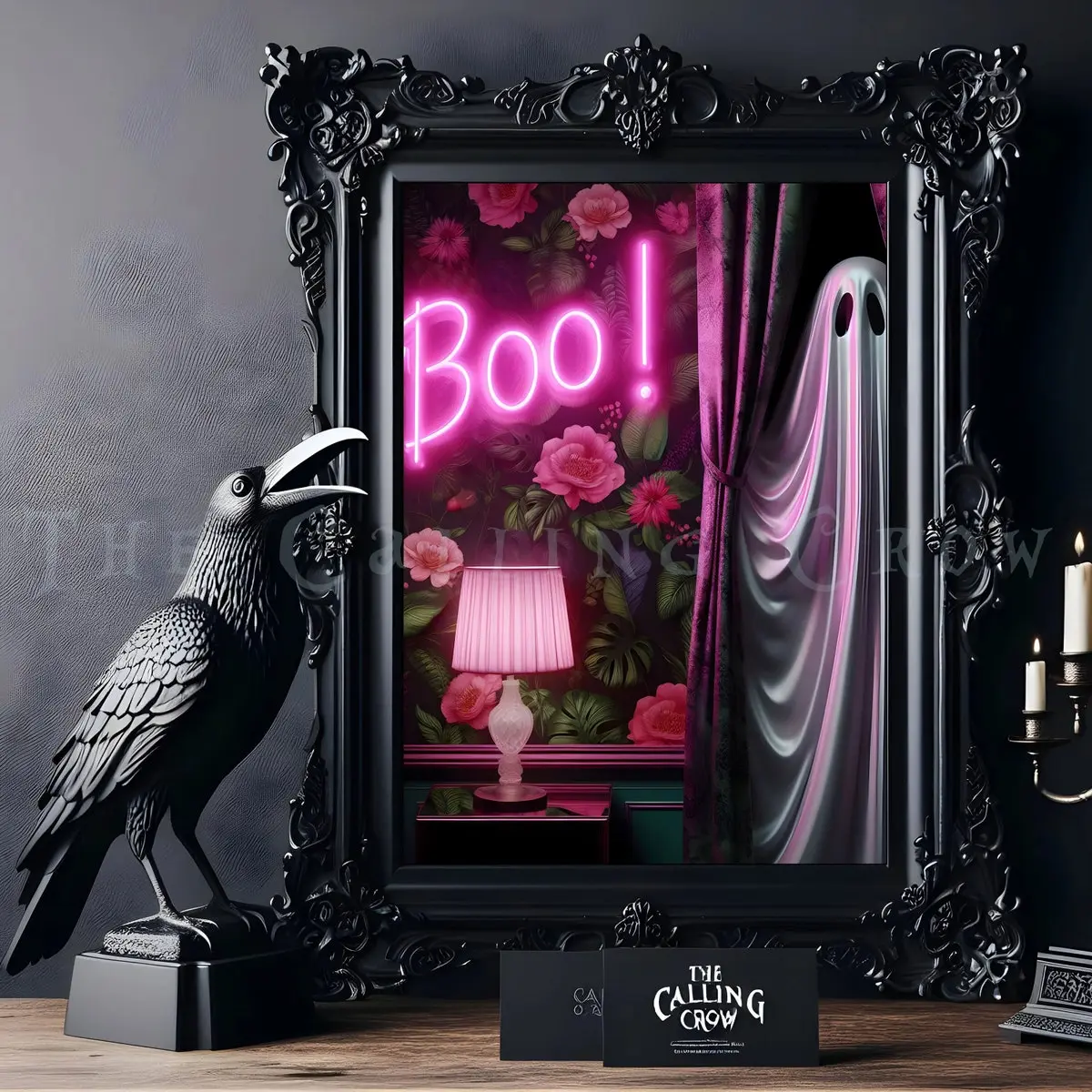 Booi Ghost Wall Art Poster – Cottagecore Print, Maximalist Gothic Artwork, Cute Spooky Ghost Poster for Bedroom or Living Room Decor, Unframed