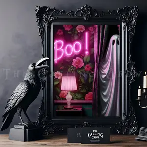 Booi Ghost Wall Art Poster – Cottagecore Print, Maximalist Gothic Artwork, Cute Spooky Ghost Poster for Bedroom or Living Room Decor, Unframed