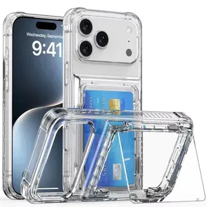 Luxury Transparent Hard PC Phone Case For iPhone 17 Air 16 15 14 Pro Max Plus 13 12 11 Wallet Card Slot Bracket Shockproof Cover