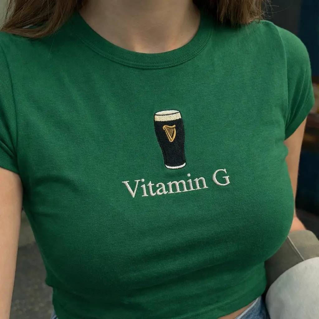 Vitamin G Baby Tee - St Patricks Day Baby tee - Irish Y2k Merch - Vintage Y2k Top - Shamrock Baby Tee - Lucky Shirt