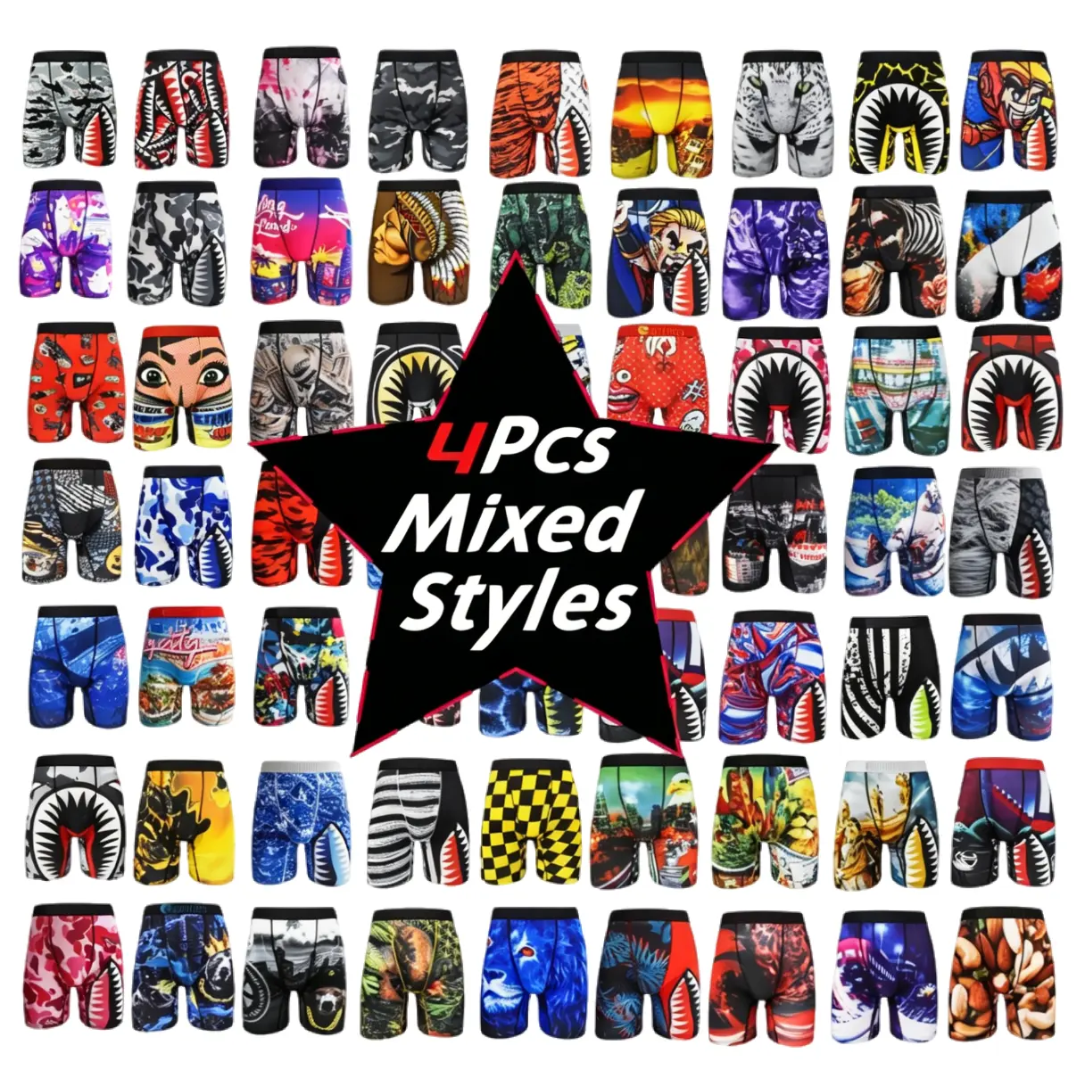 Men's Personalized Print Boxer Briefs 2/3/4 Pack, Seamless Stretch Fabric Underwear, Breathable and Supportive for Sports & Daily Wear, Menswear, Camouflage, Natural, Chic, Boyshorts, Fantasy, Spandex, Elastic, Stylish, Valentines Day, Basics, Holiday