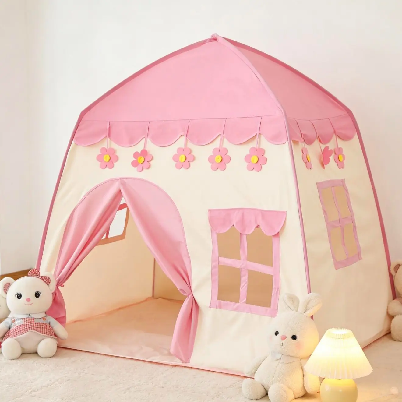 Cute Princess Tent for Kids, Pink Castle Play Tent Playhouse for Children Toddlers Indoor and Outdoor Fun Ideal Toy Gift for 3+ Girls, Play Room Furniture