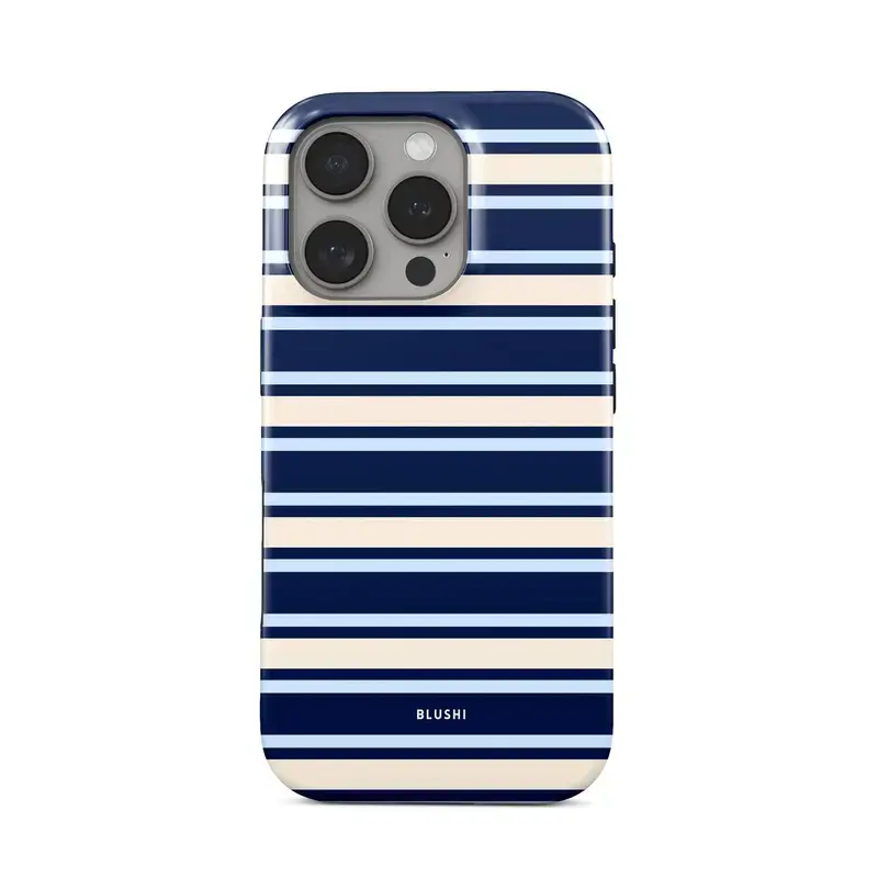 BLUSHI Soft TPU-Polycarbonate Rubber Phone Case - Blue Stripes, Multi-Size, Shock Absorption, Resistance, Fits iOS iPhone 13/14/15/16/17 Series, Christmas Themed Mobile Phone Accessories
