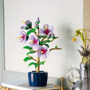 660-piece Creative Hibiscus Flower Planter Building Blocks, Plant Series Assembly Toy, Bouquet Building Set, 3D Non-Fading Flower Model Home Decor, Gift for Children and Girls