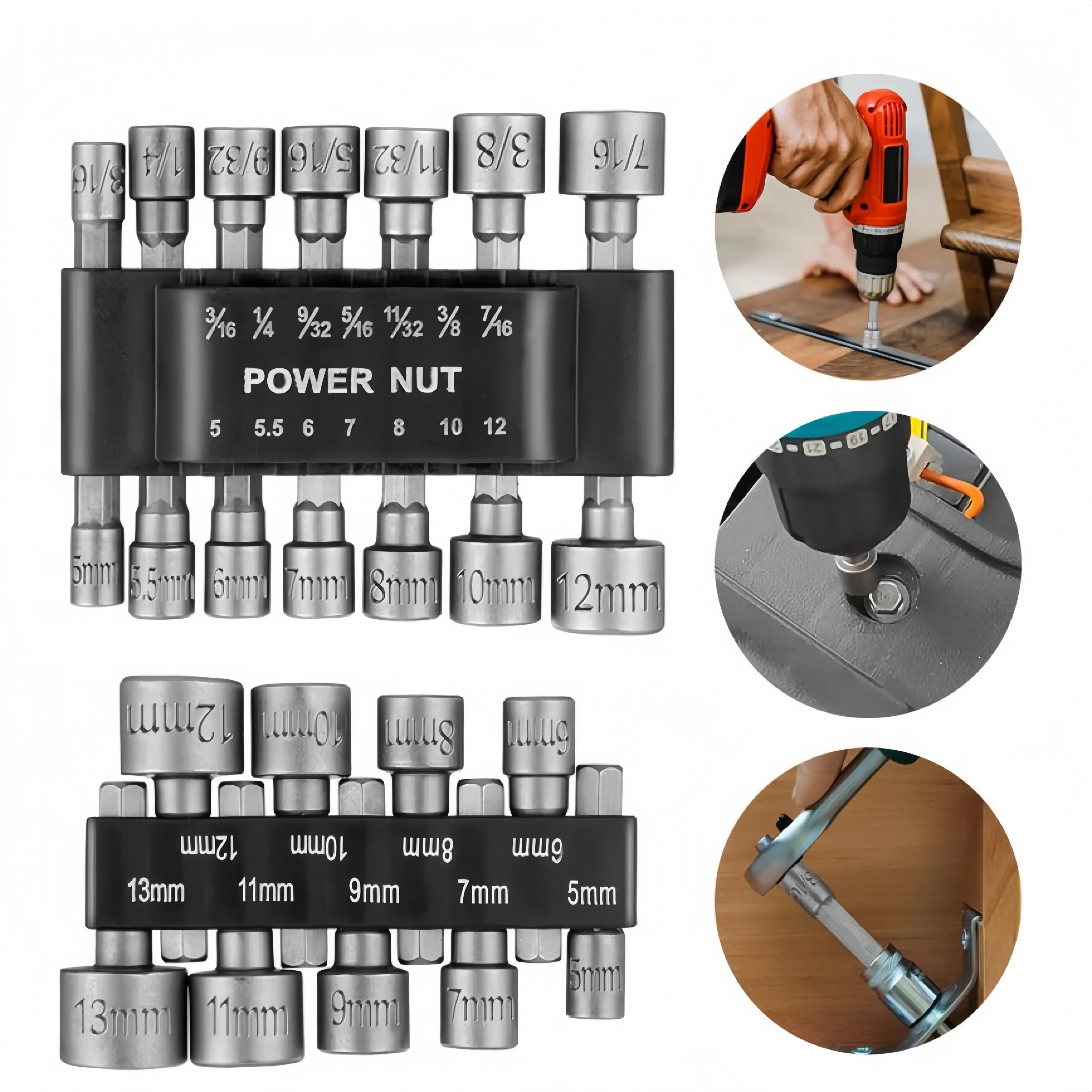 Power Nut Driver Drill Bit Set,1/4 Inch Hex Socket Adapter,Power Tool Accessories for Electric Screwdriver,Hand Dril,Suitable for Quicker Change Chuck,Electric Screwdriver,Hand Drill,Pneumatic Drill,Lithium Drill.