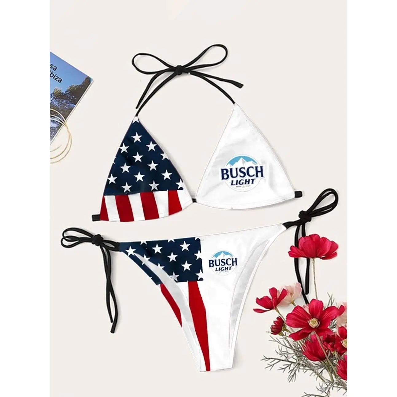 Busch Light Flag Drinking Triangle Bikini Set 6BA