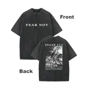 Men's Retro Washed T-shirt Double Sided Printed Christian Bible Verse "Do Not Be Afraid" Casual Church Clothing Daily Faith Apparel Breathable Sweat-Absorbing Retro Street Style
