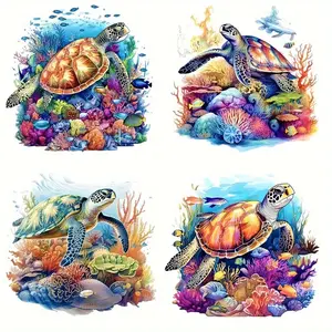 Turtle & Letter Pattern Heat Transfer Sticker, 6 Counts/set Washable Vinyl Iron-on Patch, DIY Clothing Decoration Craft for T-shirt, Hoodie & Sweatshirt, DIY Material