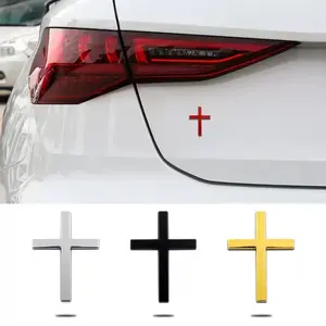 2pcs Metal Cross Badge Decal 2.5"x1.8" Alloy 3D Cross Auto Decal Self-Adhesive Optical Decal Badge for Trunk Rear Fender Side Fender