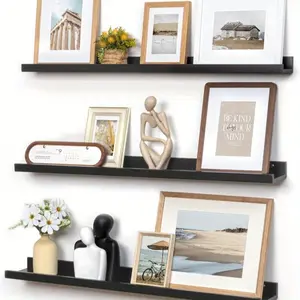 Wall Photo Shelves - 36 inches wide, set of 3, retro suspended shelves made of solid pine, suitable for children's rooms, bedrooms, kitchens, bathrooms, living rooms, baby rooms, can be used as display wall decoration,