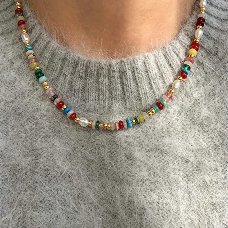Vintage Ethnic Boho Style Beaded Necklace, Casual Style Necklaces, Handmade Colorful Beads, Elegant Design for Women, Casual Party Holiday Jewelry, Vintage Bohemian Jewelry