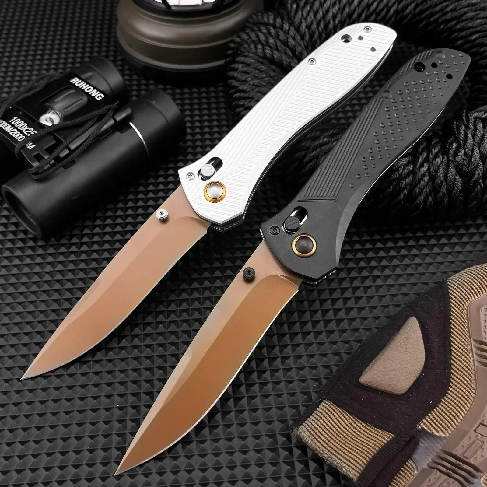 Compact Folding Knife with 4" CPM-S90V Steel Recurve Drop Point Blade - Black Aluminum Handle, Multi-Use Hiking Gear, Folding Blade
