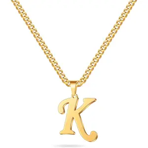 Initial A-Z Letter Necklace for Men Boys Women, Stainless Steel Cuban Link Chain Letter Pendant Necklaces Capital Monogram Necklace Jewelry Gifts for Men 20+2 Inches