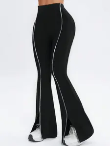 Women's Spring Colorblock High Waist Knit Yoga Pants, Athleisure Style Bottoms, Loose-Fitting Casual Commuter Wear, Perfect Ladies' Clothing Choice