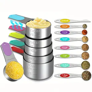 Stainless Steel Magnetic Measuring Set (8Pcs)| Round Measuring Spoons + Colorful Cups & Spoons| For Liquids/Dry Ingredients, With Capacity Markings
