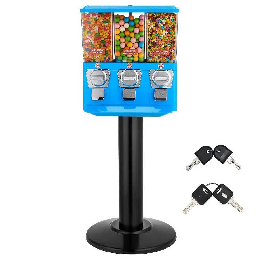 【DealsForYouDays】VEVOR Candy Vending Machine, Triple Compartment Candy Vending Machine with Stand, Gumball Candies Vendings Machines with Built-In Cash Box, Detachable, Vintage Candies Dispenser for Shops, Arcades