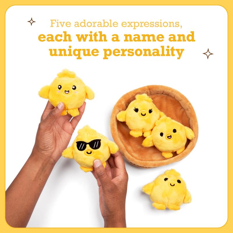 Emotional Support Chickies - 5 Squishy Plush Toys in Basket | Cute Gift for All Ages
