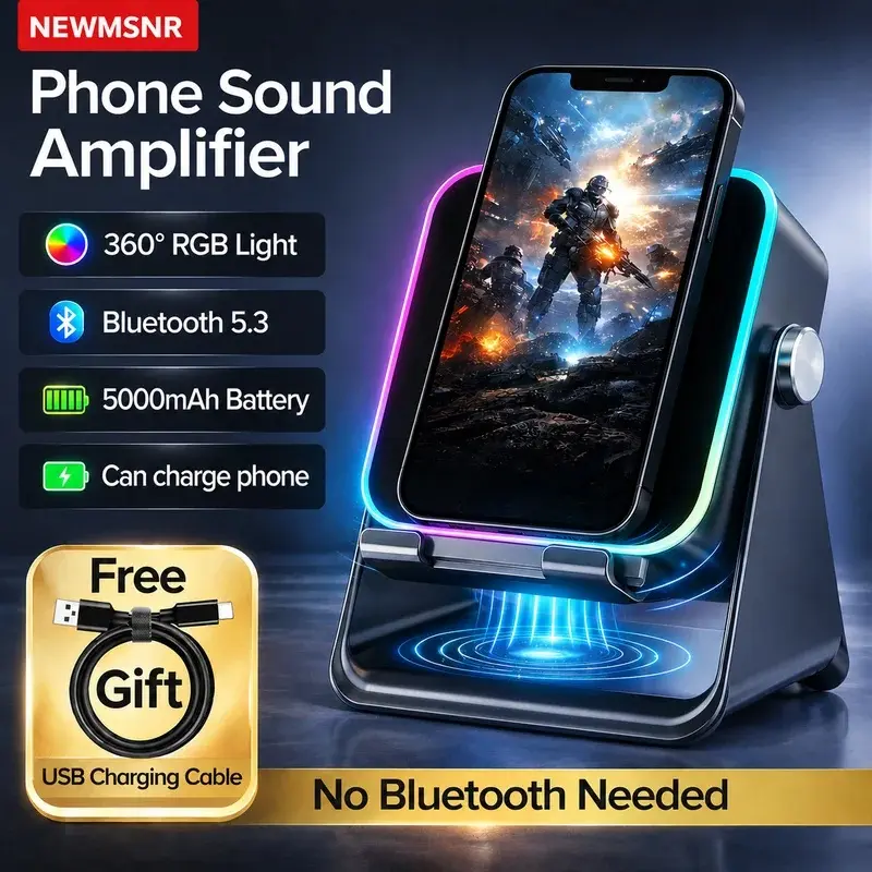 Automatic Multifunctional Phone Stand - Magnetic Induction Wireless Bluetooth Speaker, Portable RGB Light Amplifier, 5000mAh Smartphone Charger, Christmas Party Gift Home Supply Accessory