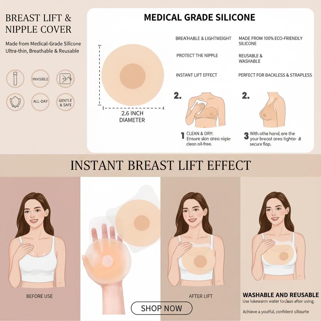Breast lifting cream, breast lifting tape nipple cover, cream nipple cover, lifting nipple cover, straplessadhesive bra, silicone adhesive bra, reusable women's breast tape (circular) pad