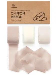 Vitalizart 1" x 21 Yd Chiffon Ribbon Set 3 Rolls Frayed Edge for Wedding Decor Bouquet Wrap & Gift Wrapping Soft Poly Chiffon Material Hand-Frayed Edges
